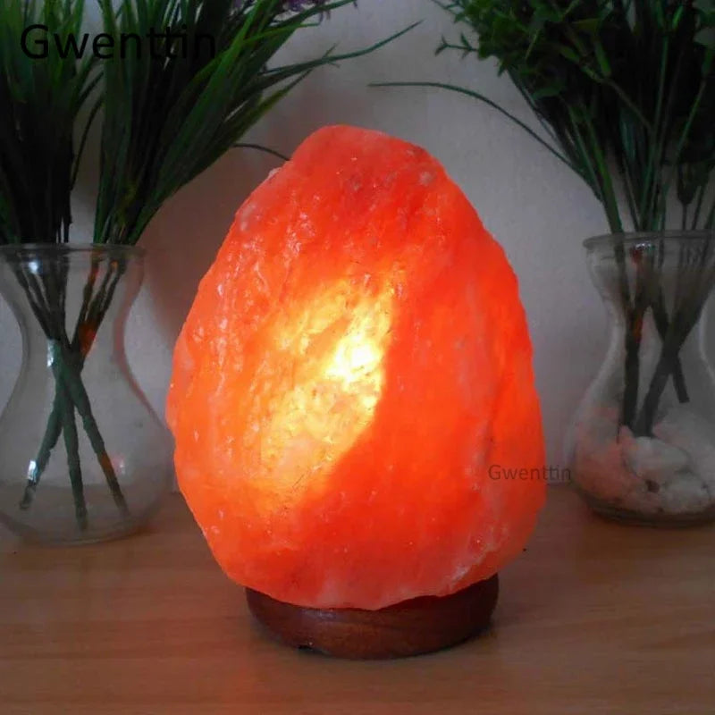 lampe de sel en cristal de l'himalaya avec veilleuse led et base en bois - vue 3 sur 6