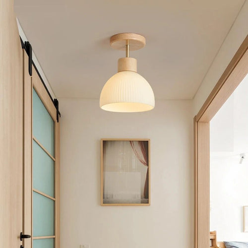 Lustre LED Verre Bois Lumière Salon Étude Salle Manger