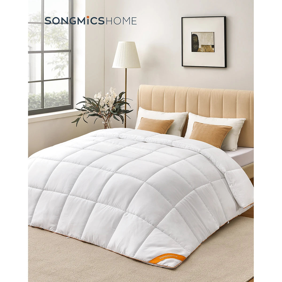 Couette, Duvet 220 x 240 cm, Couette Matelassée avec 8 Boucles, Édredon 300 GSM, Couette King Size, Blanc