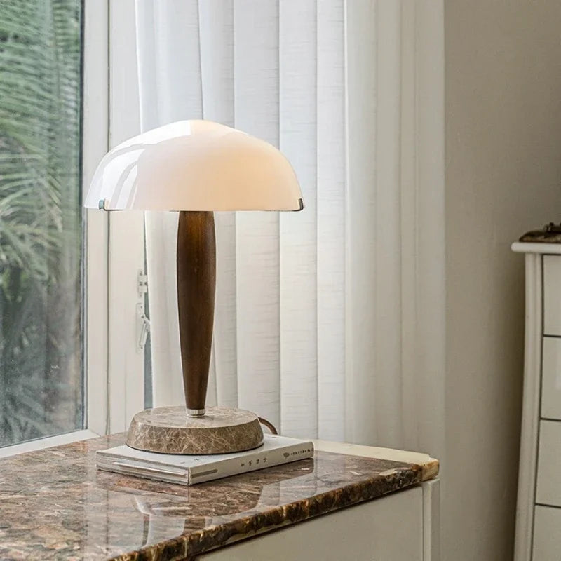 Denmark&Traraditino Herman SHY3 Walnut Wood Desk Lamp Table Light Marble Base Glass Shade - vue 5 sur 7