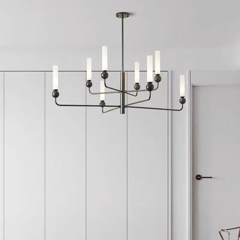 lustre simple et moderne en laiton avec boule de marbre acrylique - vue 2 sur 16
