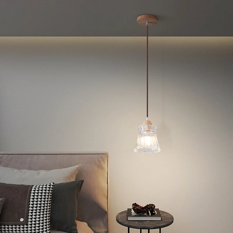 Lampe de chevet verre bois LED E27 Suspension - vue 4 sur 8