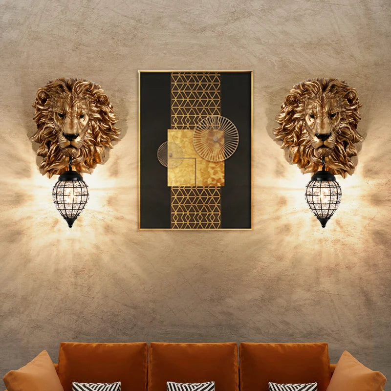 applique murale nordique en résine tête de lion décoration industrielle - vue 5 sur 14