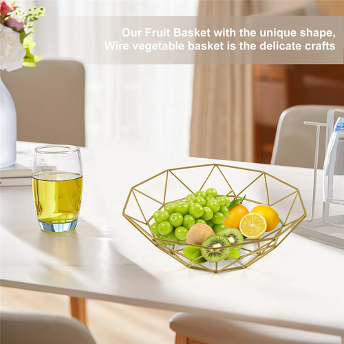 Metal Wire Fruit Basket Fruit Bowl, Large Round Bread Storage Bowl Stand - vue 6 sur 6