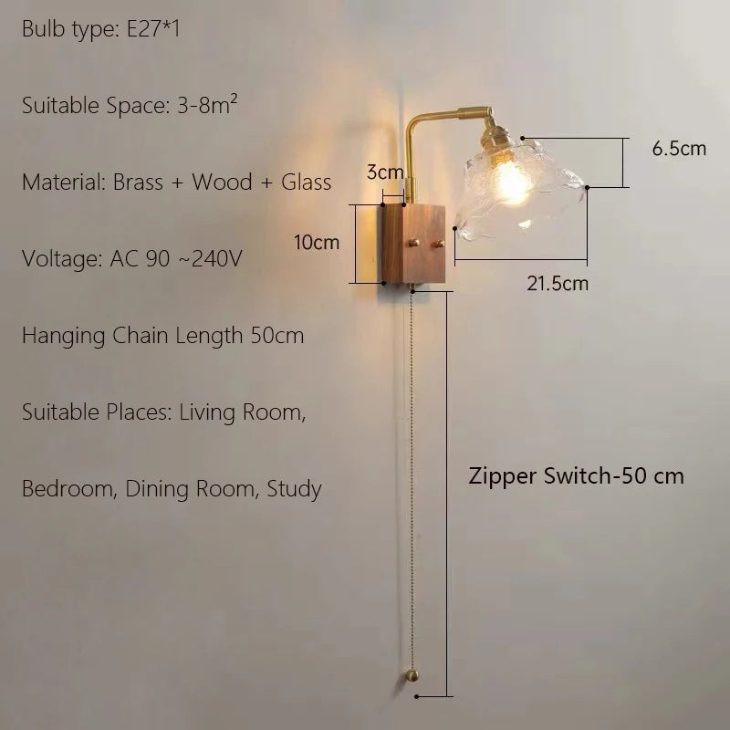 Japanische Vintage-Wandleuchte aus Holz Minimalistische LED-Lampe - vue 7 sur 13