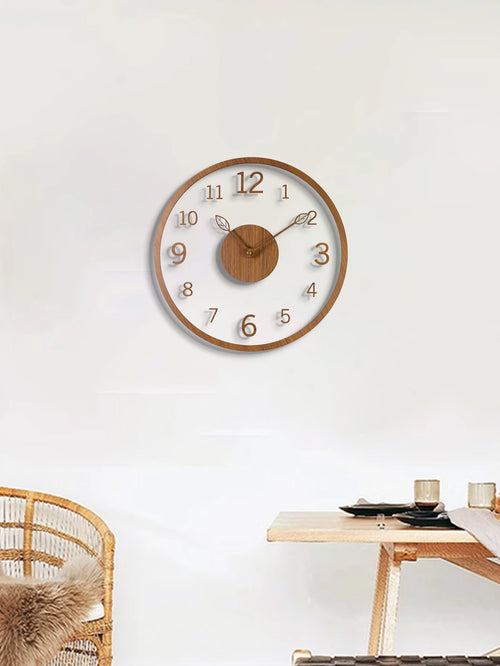 Transparent minimalist wall clock, tree leaf pointer, wood grain wall clock, silent living room, bedroom, office, and holiday de - vue 5 sur 7
