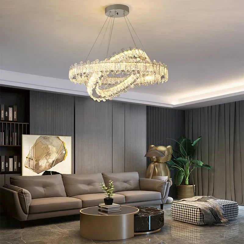 lustre moderne en cristal avec lampes led pour décoration - vue 5 sur 26