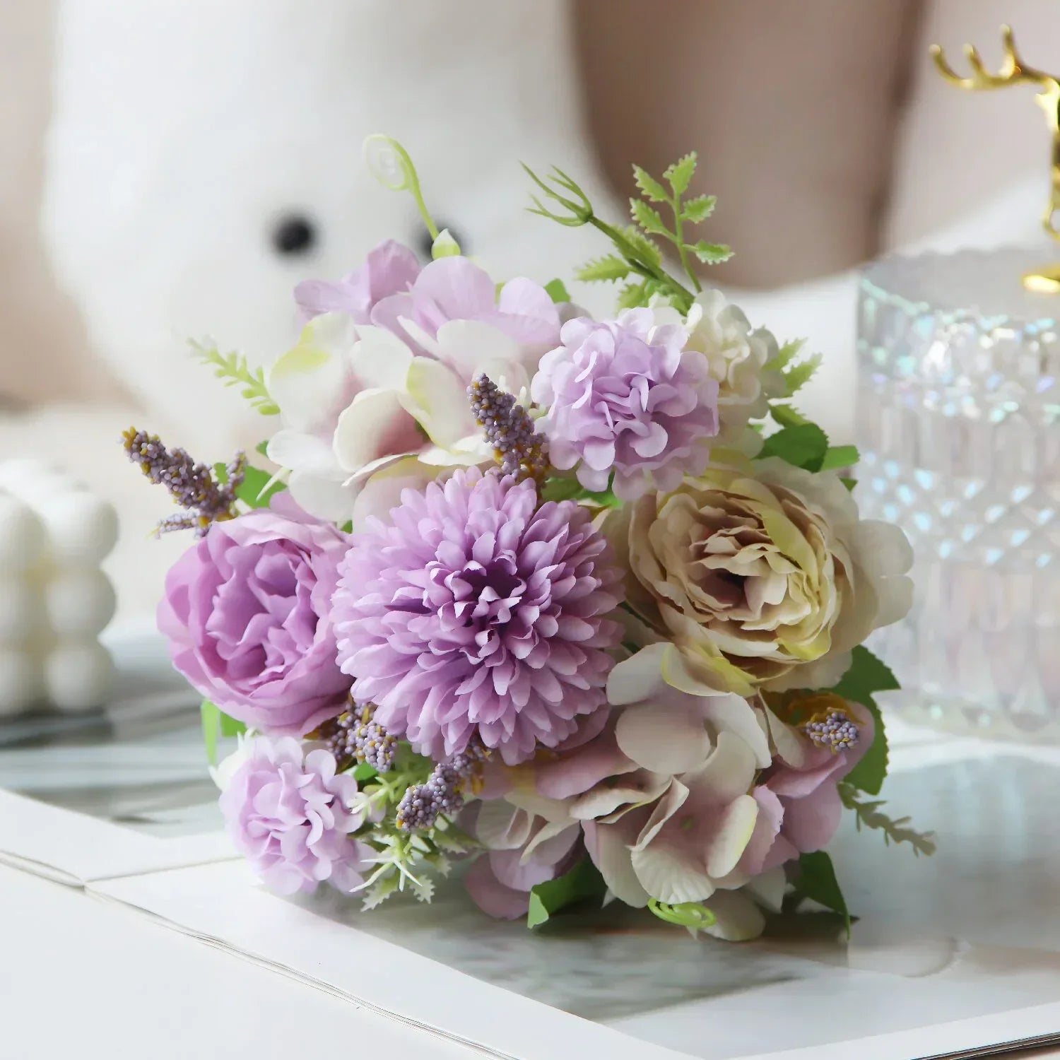 bouquet d'hortensias de pivoines artificielles pour décoration festive - vue 9 sur 11