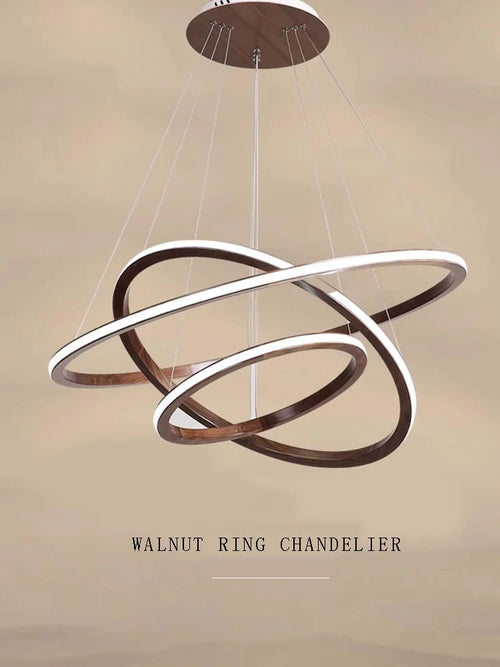 lustre moderne en bois led avec anneau en noyer rétro