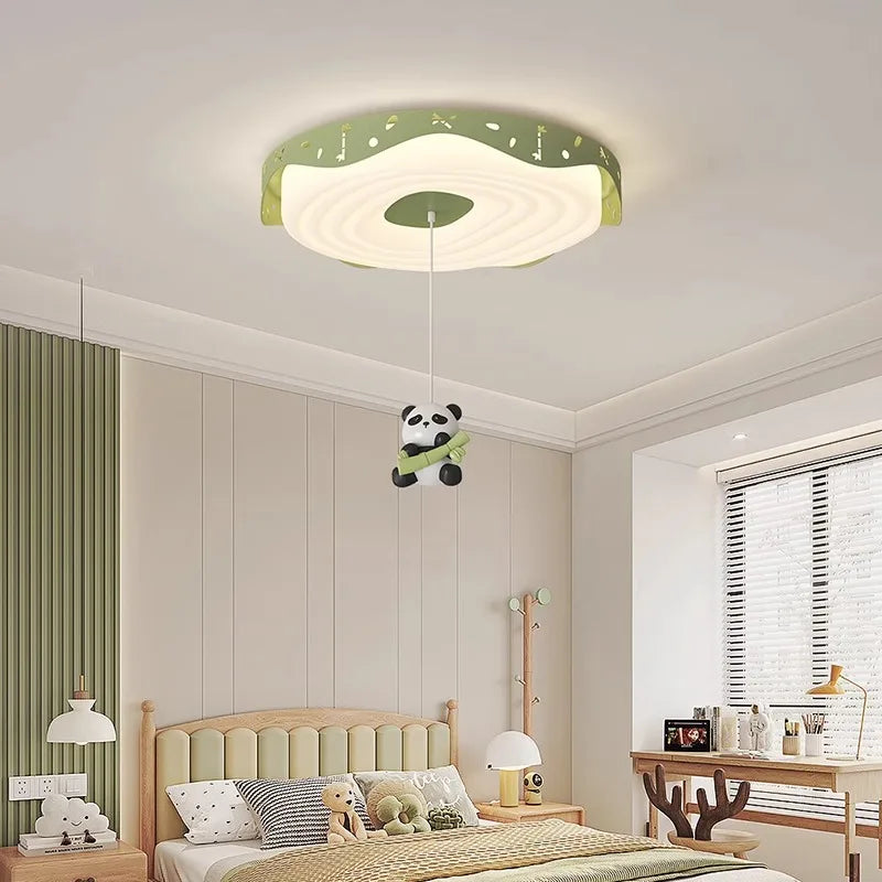 Nordic Kids Bedroom Pendant Lamps Pink Green Yellow Blue Rabbit Panda Bear Astronaut Children's Room Ceiling Light Round Shape - vue 5 sur 14