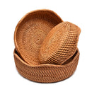 HeMu-Round Rattan Woven Basket, Wicker Fruit Basket, Bread Food, Kitchen Home Decor, Organizer Breadbasket for Kitchen