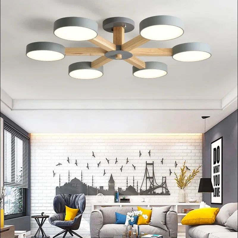 plafonnier moderne en bois à éclairage led pour décoration intérieure - vue 7 sur 15
