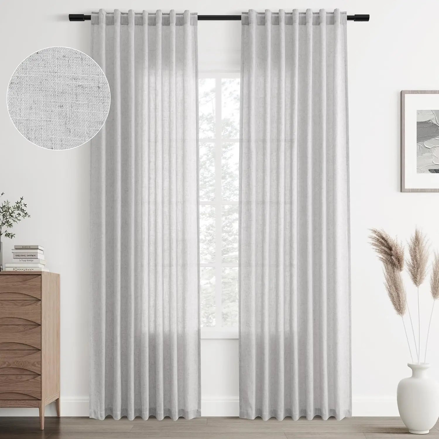 Voilage effet lin extra long fenêtres plafond haut - vue 5 sur 10