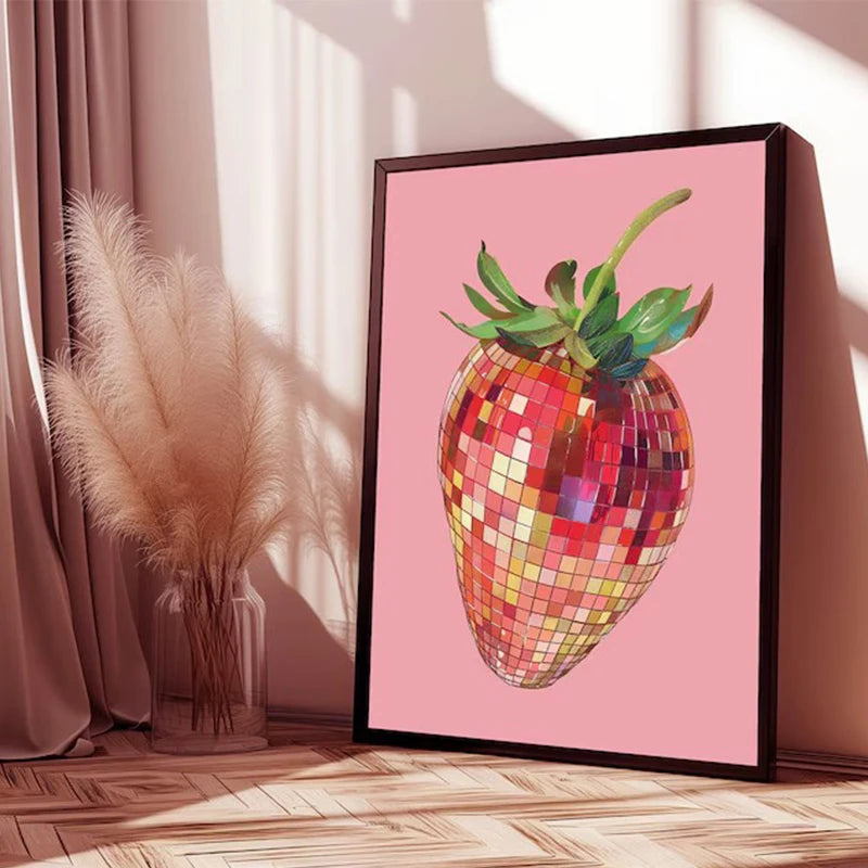 affiche créative boule disco fruit abstrait rétro peinture murale décorativa