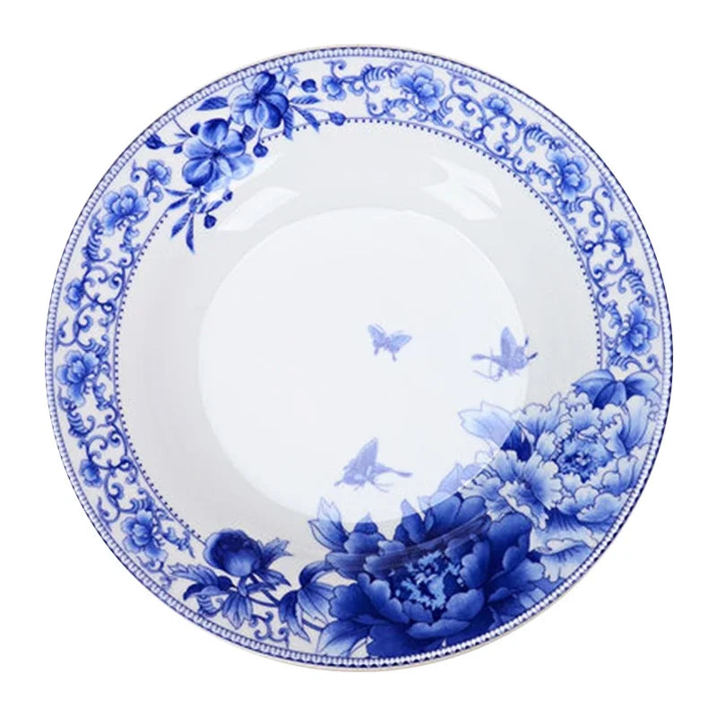 Assiettes porcelaine style chinois motif floral poisson