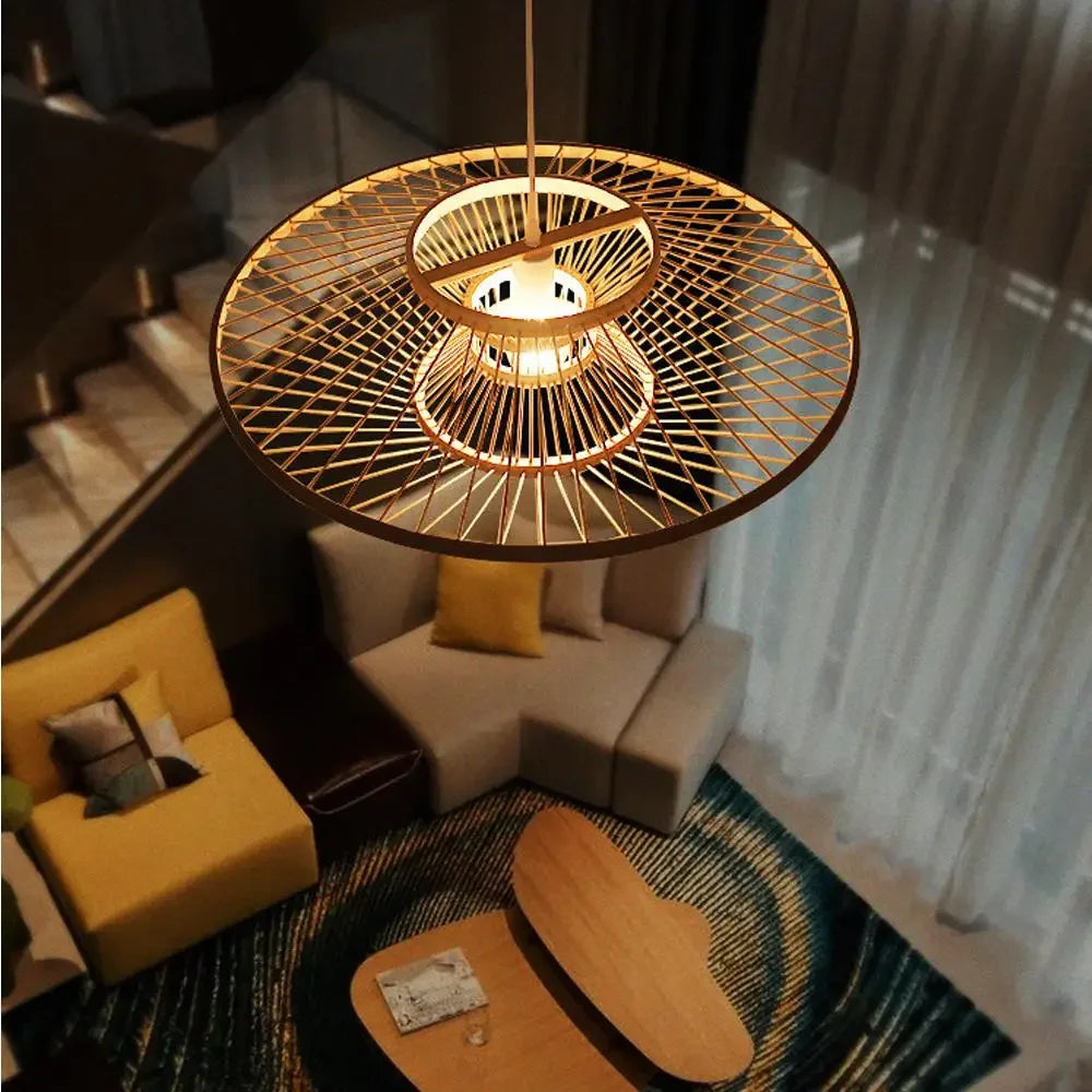 lustre en bambou style rétro pour décoration intérieure - vue 3 sur 8