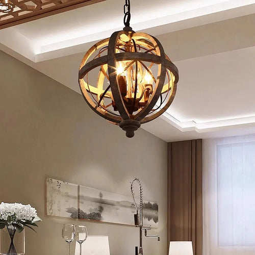 Kronleuchter aus Holz im amerikanischen Landhausstil mit Kristalldetails - vue 4 sur 6