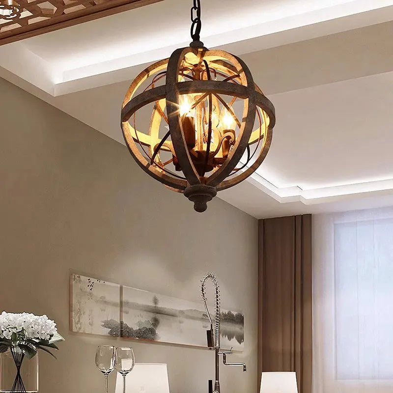 Kronleuchter aus Holz im amerikanischen Landhausstil mit Kristalldetails - vue 3 sur 6