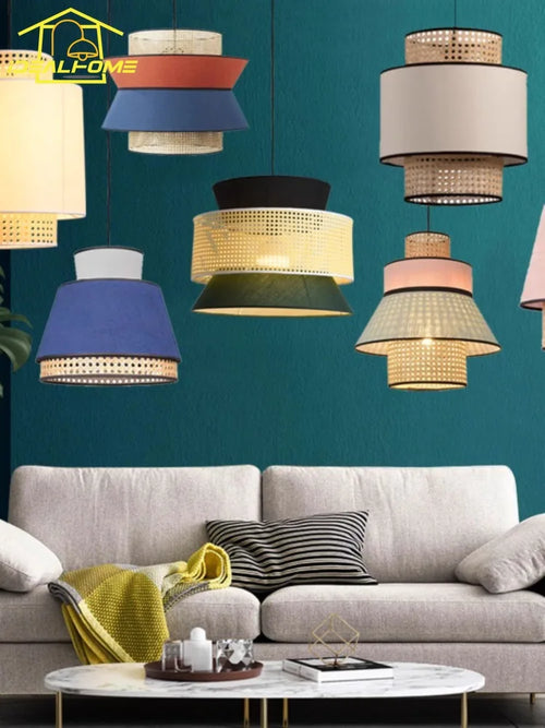 suspension en rotin tissé japonais style wabi-sabi décorative pour intérieur