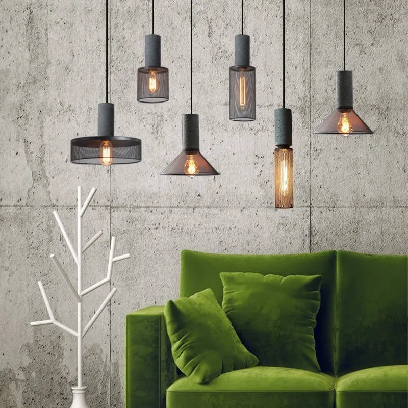 Lampe LED industrielle suspendue rétro à plusieurs têtes en ciment - vue 3 sur 15