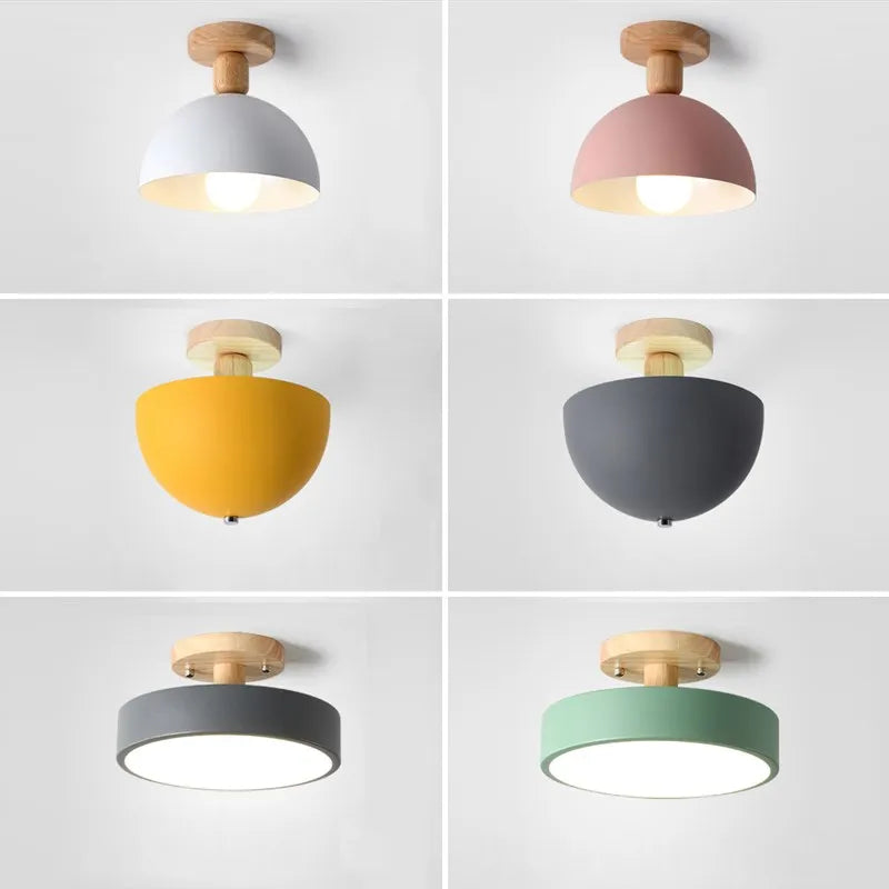 plafonnier bois nordique led macaron rond intérieur balc - vue 3 sur 20
