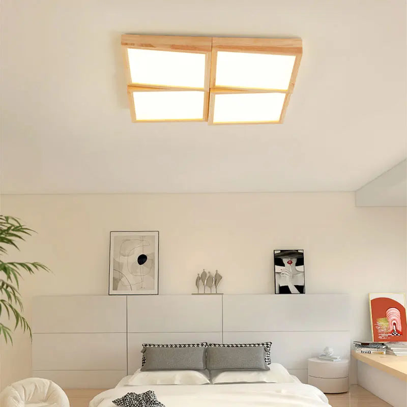 lustre en bois carré à led éclairage intelligent dimmable - vue 4 sur 14