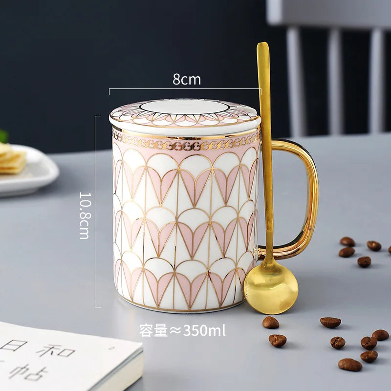 Tasse céramique style britannique couvercle cuillère bureau