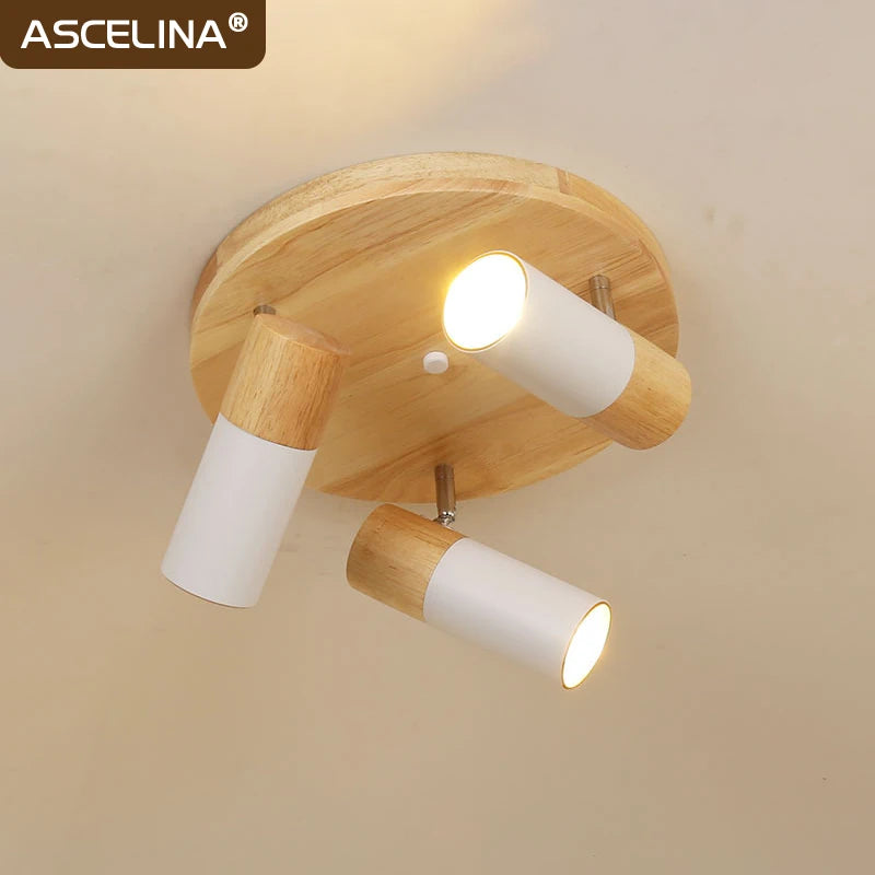 plafonnier led rotatif en bois design nordique multi-têtes décoratif d'intérieur - vue 2 sur 10