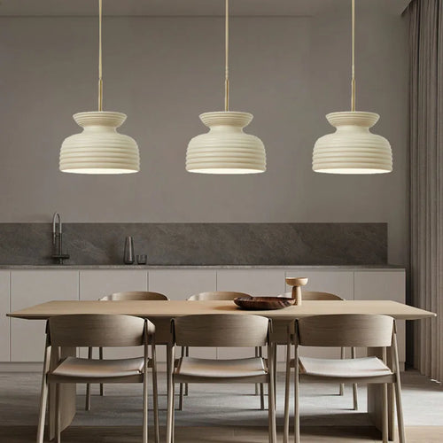 Nordischer Minimalistischer LED-Kronleuchter im Creme-Stil für Restaurants - vue 2 sur 16