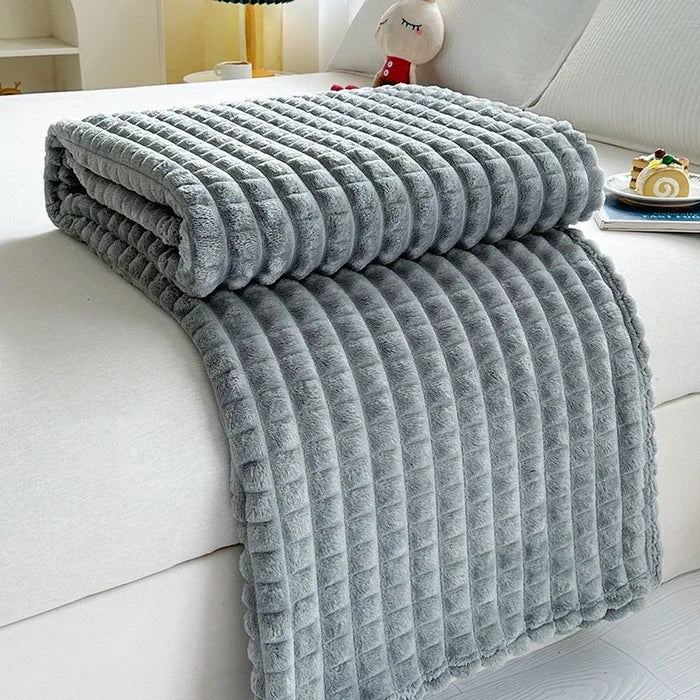 Plaid flanelle effet fourrure carreaux pour canapé hiver