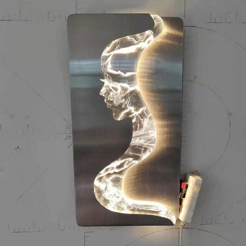 applique murale abstraite fille visage led luxe art décoration