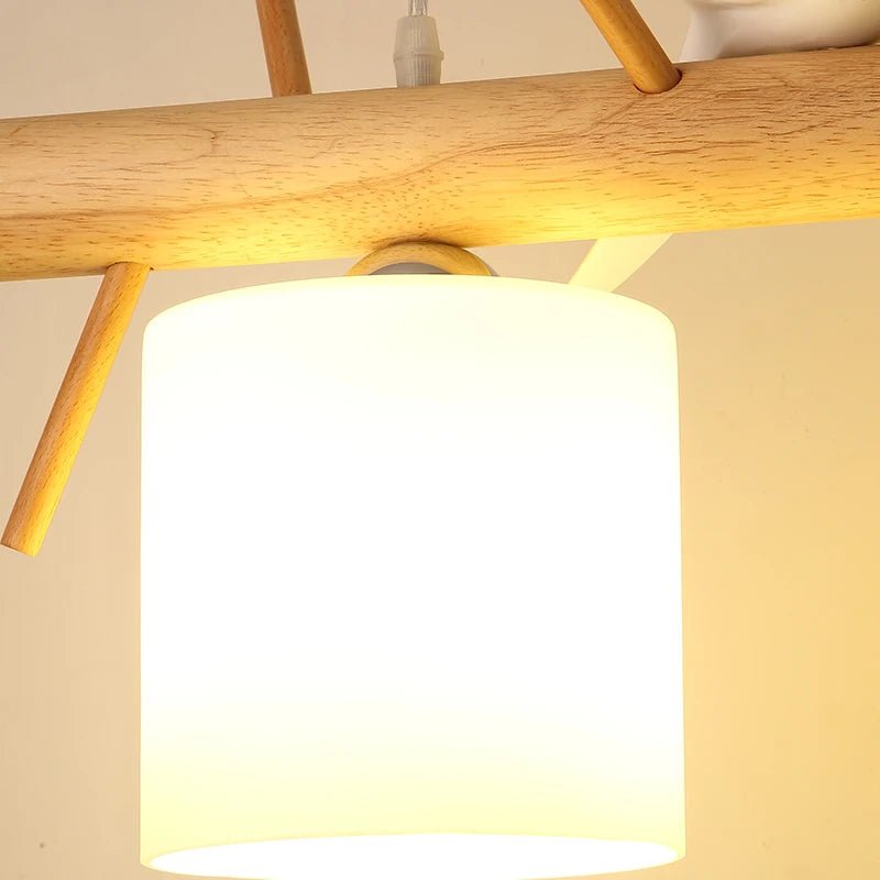 lustre nordique en bois massif avec oiseaux pour décoration intérieure