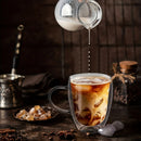Lot tasses café double paroi verre anse 350ml