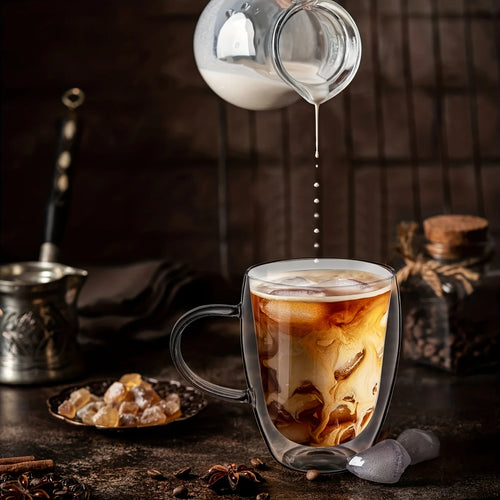 Lot tasses café double paroi verre anse 350ml