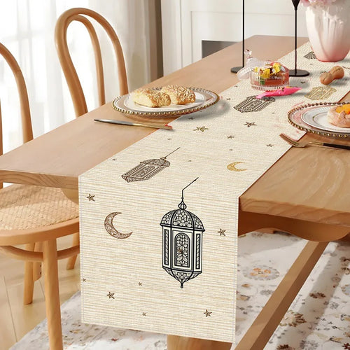 Chemin de table ramadan motifs lanterne lune étoiles