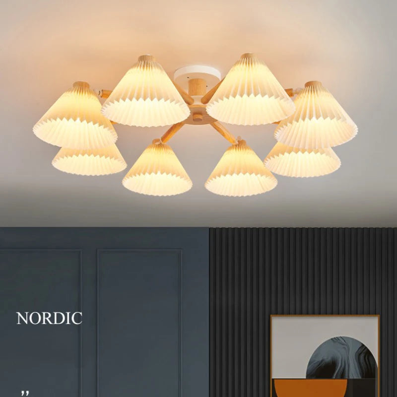 Lustre moderne nordique en bois parapluie plissé pour maison
