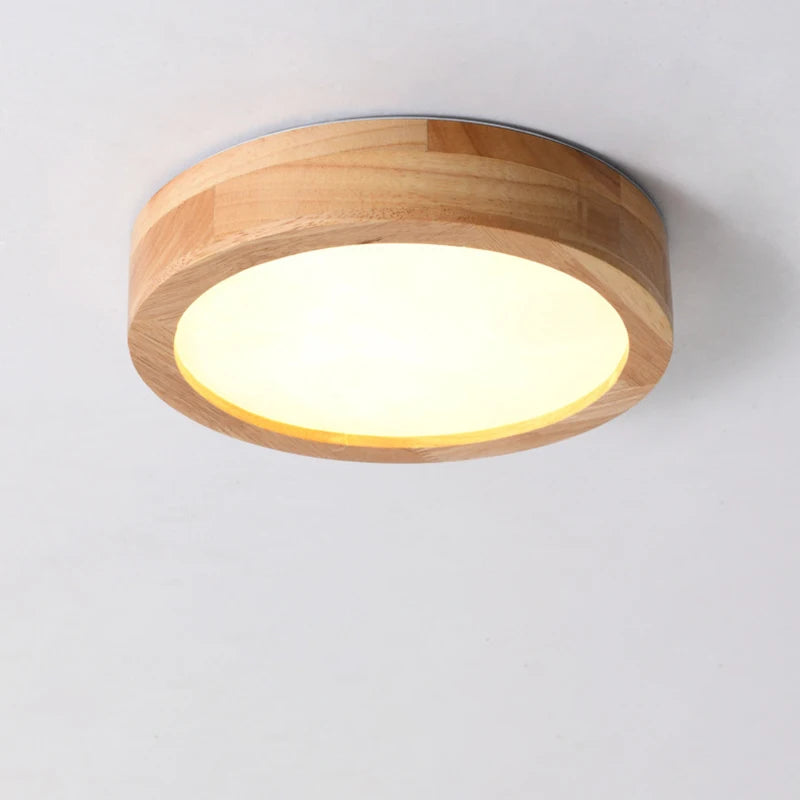 Runde LED-Deckenleuchte aus Holz im nordischen Stil - vue 7 sur 7