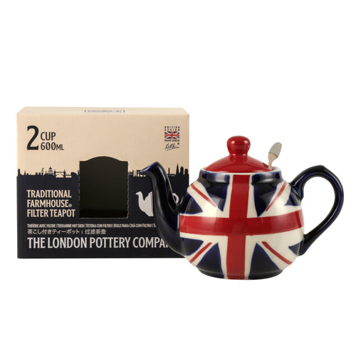 Theiere ceramique drapeau britannique peinte main avec infuseur