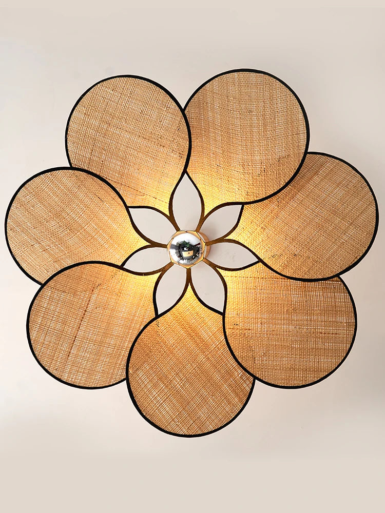 lustre à LED tissé en paille de fleur japonaise pour décoration intérieure - vue 6 sur 9