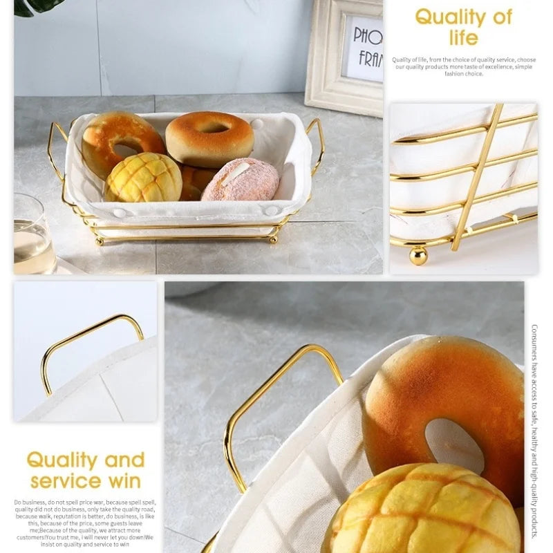 Golden Metal Wire Bread Baskets for Storage Pantry, Fruit Sorage Basket Container Durable Desktop Decoration Snack Box - vue 4 sur 6