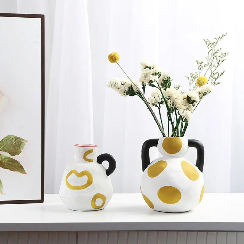 Hand-painted Milk Pot Ceramic Vase, Living Room, Porch, Desktop, Flower Arrangement Container, Homestay Decoration Handicraft