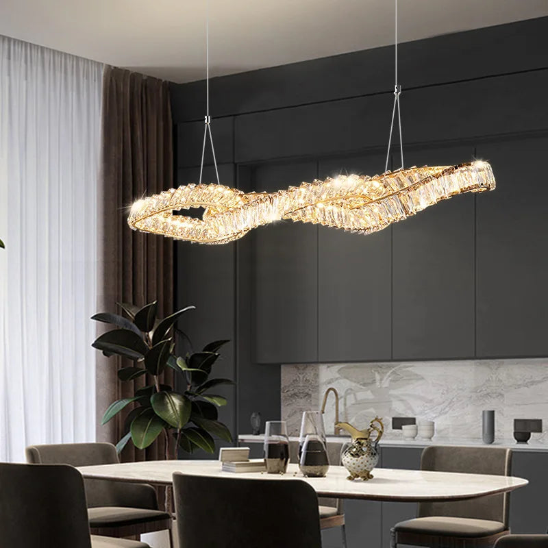 lustres modernes en cristal de luxe led suspendus dorés - vue 3 sur 10