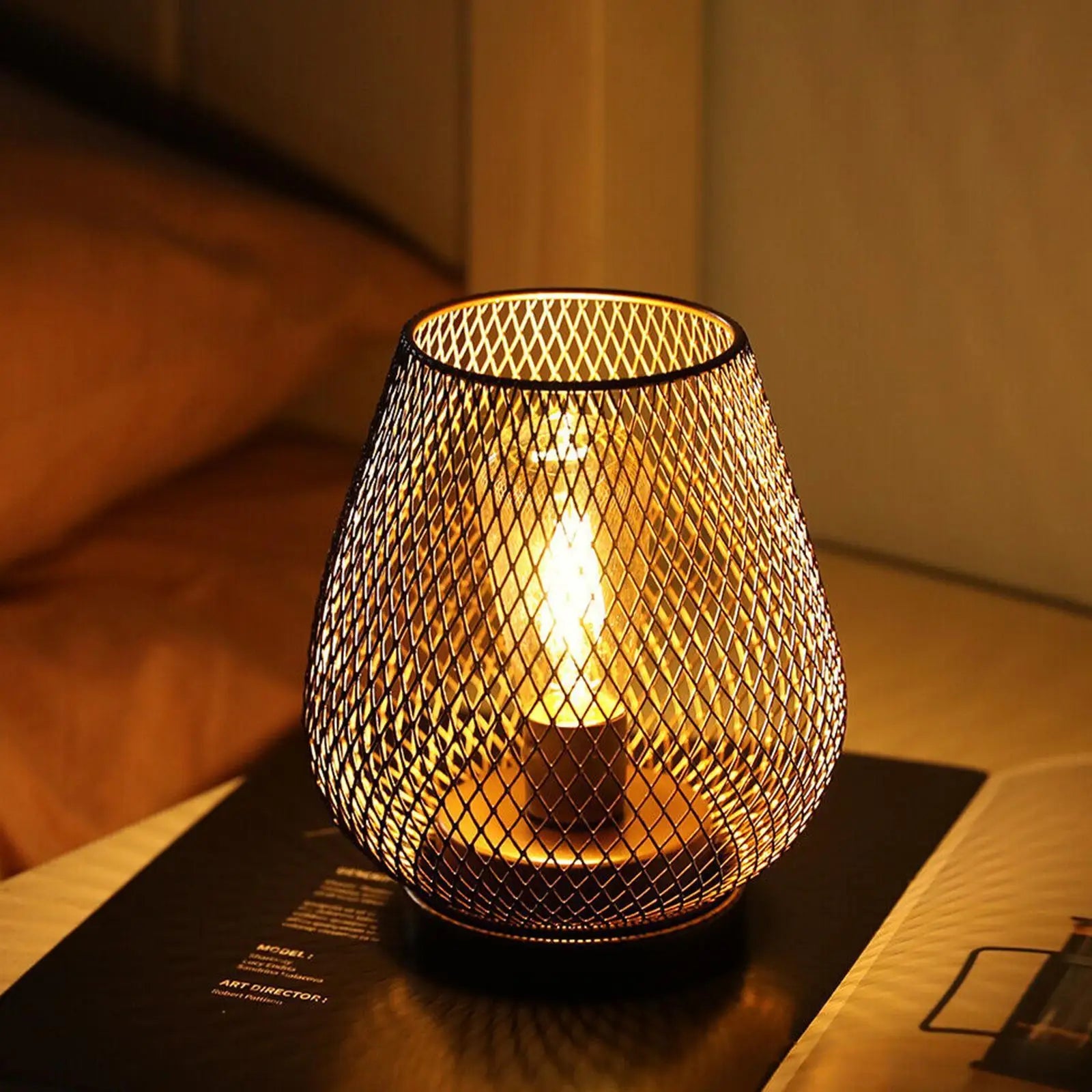 lampe cage métal led bougie sans fil mariage déco maison - vue 4 sur 6