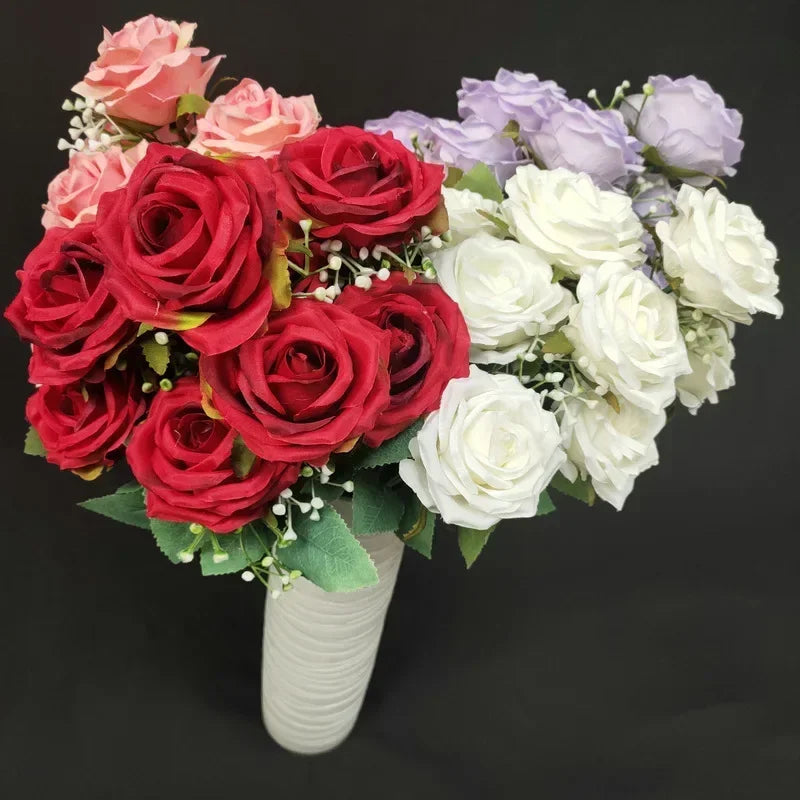 bouquet de roses en soie pour décoration de mariage et fêtes - vue 4 sur 13