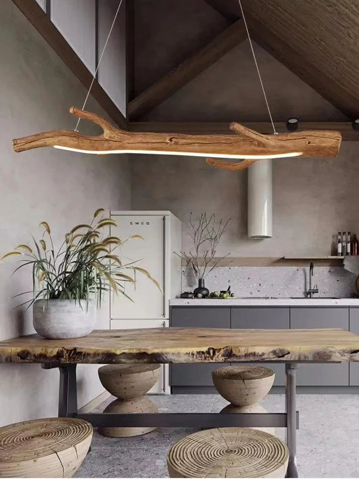 Retro resin tree branch pendant light, tea room, restaurant, coffee shop, LED pendant light, interior decoration lighting