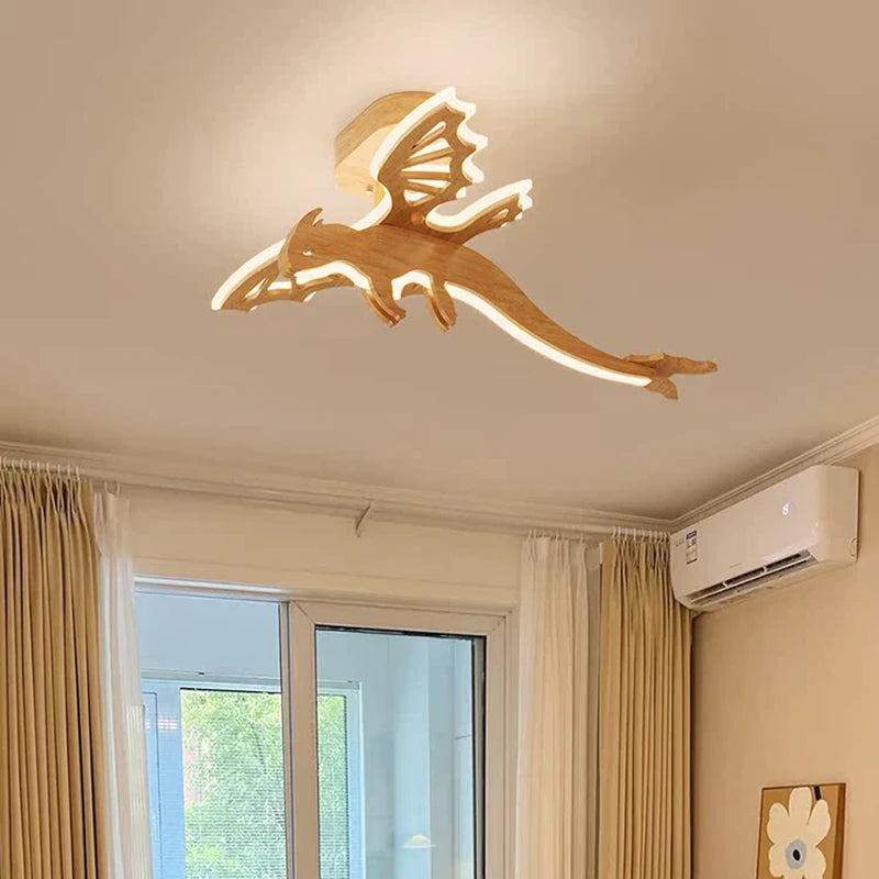 plafonnier led dragon en bois nature nordique pour enfants - vue 4 sur 7