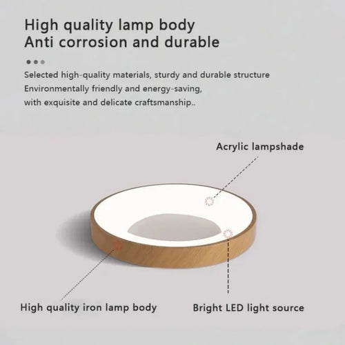 Moderne LED-Deckenleuchte Rund Holzoptik Ultraflach Dekorativ - vue 5 sur 8