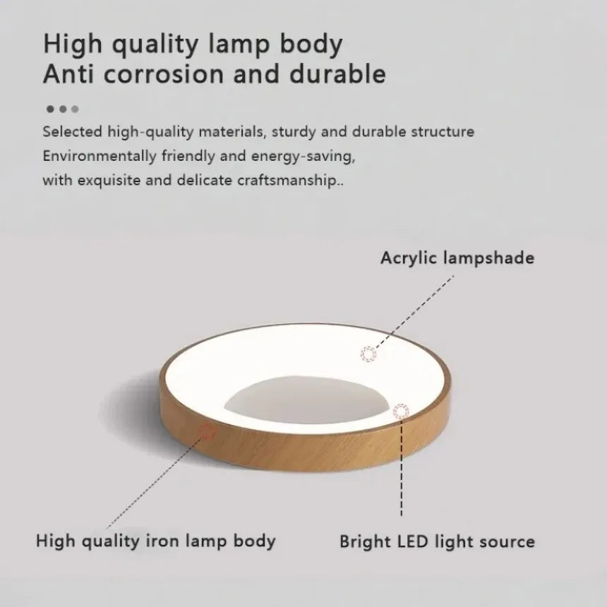 Moderne LED-Deckenleuchte Rund Holzoptik Ultraflach Dekorativ - vue 4 sur 8