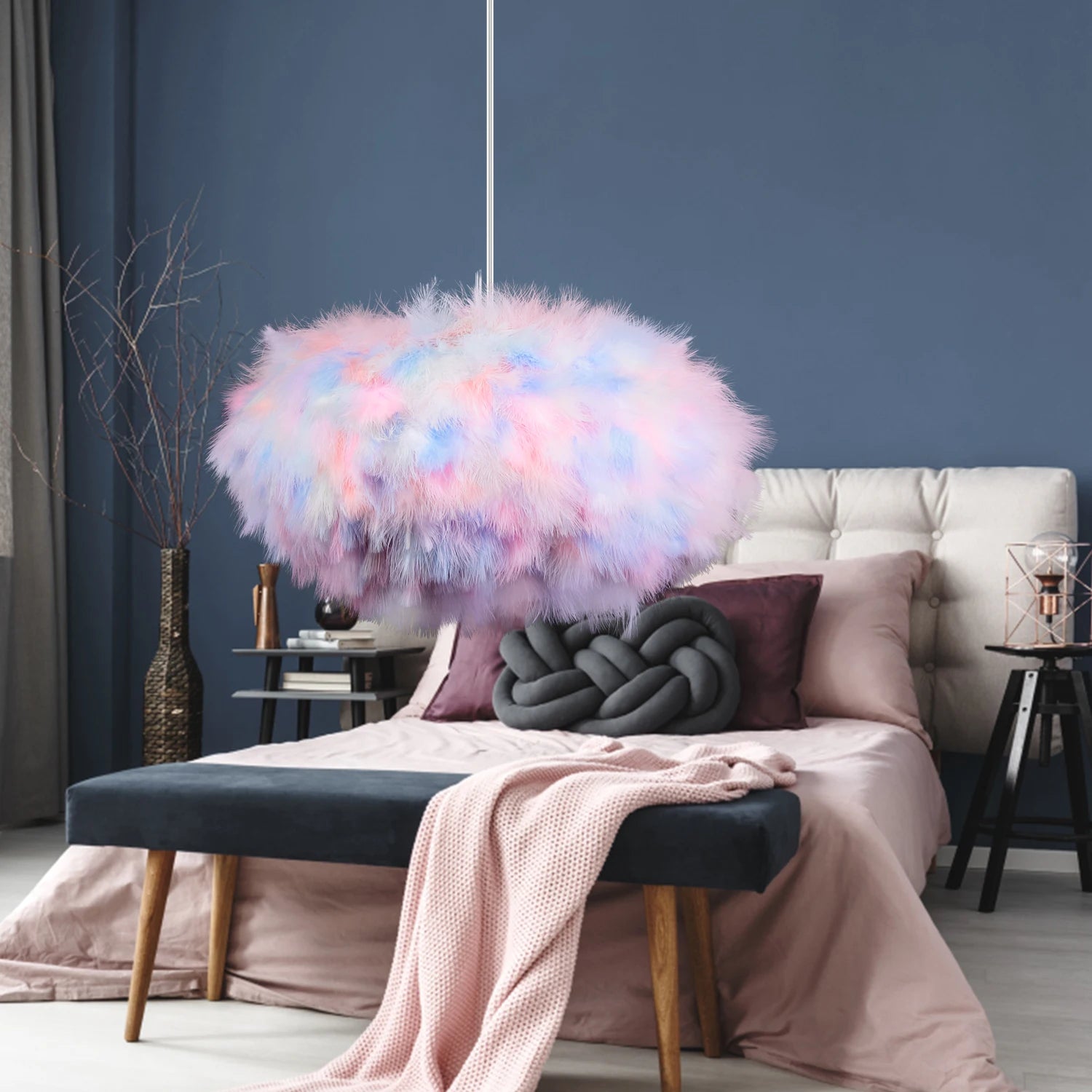 lustre moderne moelleux en plumes nordiques avec led - vue 5 sur 11