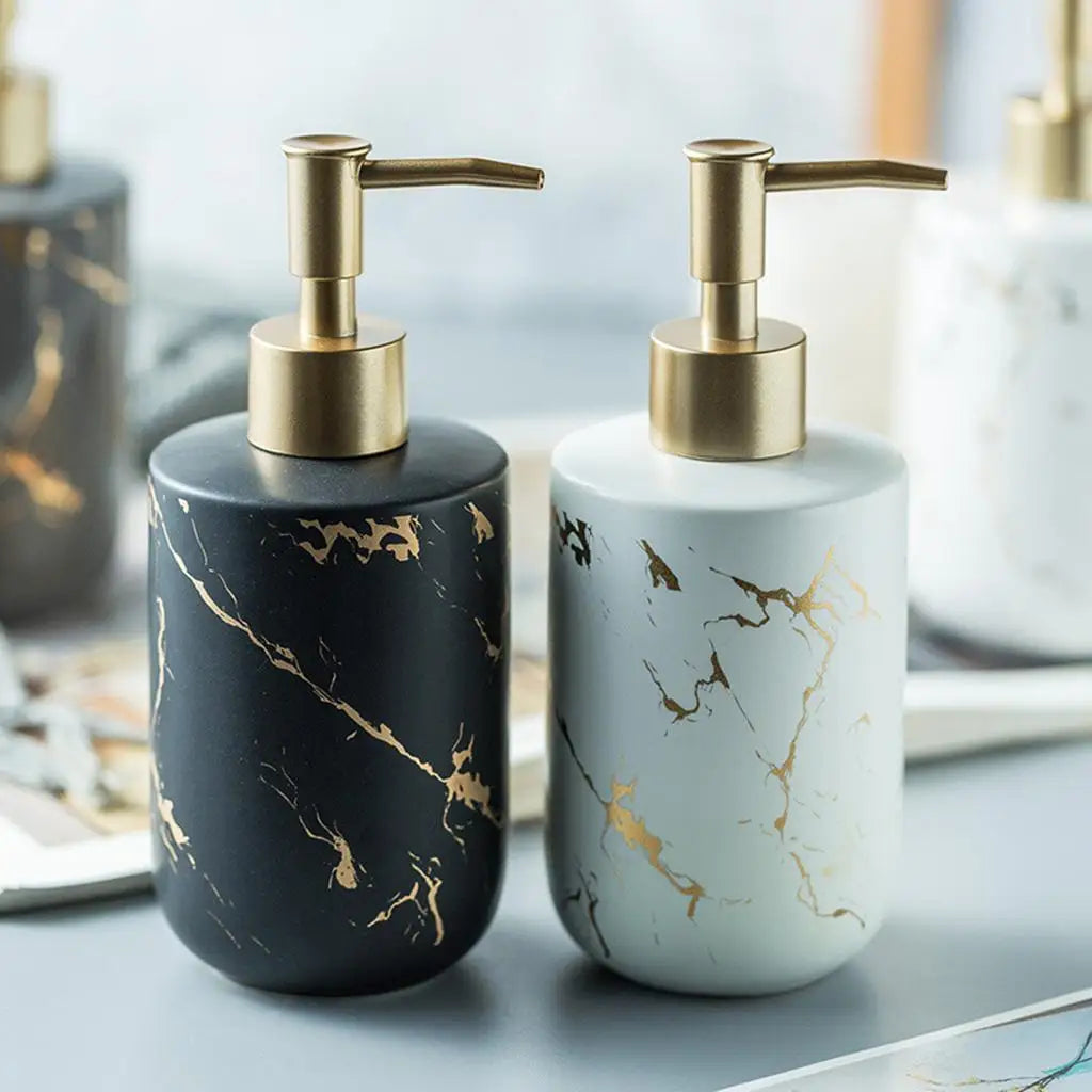 distributeur de savon rechargeable en céramique motif marbre 300 ml - vue 5 sur 6